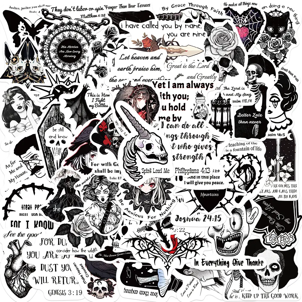 50pcs Goth Jesus Phrase Bible Verse Vinyl Stickers, Waterproof for Water Bottle, Laptop, Phone, Guitar, Luggage