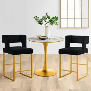 26 Inch Counter Height Bar Stools Set of 2 with Velvet Cushion and Back Modern Bar Chairs for Kitchen Island Counter Stools with Metal Leg for Restaurant Dining Room Office, Black and Gold