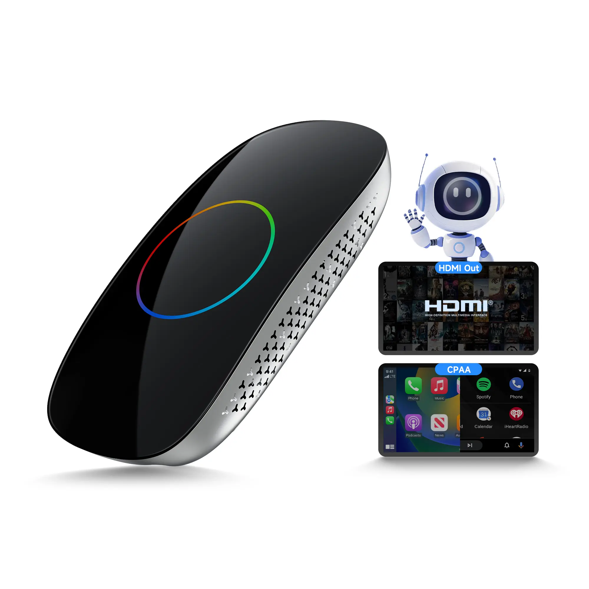 Wired CarPlay to Wireless Adapter, Support YouTube, Netflix, Prime Video, Disney+, Spotify w/HDMI Output, Dual Wi-Fi & BT (5.4 & 4.2), USB Playback, AI-Powered, OTA,  Summervibes Car Video Players