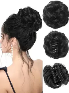 Synthetic messy bun donut stretchy hair piece heat resistant bun clip in extensions Synthetic Clip Hairpiece Synthetic Hair Pieces natural wavy hair for women easy to use daily party wedding beginner friendly hair accessory