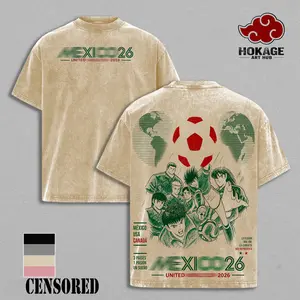 Mexico World Football Tour 2026 Vintage Washed Anime Soccer T Shirt, Retro Futbol Graphic Tee, Oversized Heavyweight Cotton Streetwear, Mexico Football Fan Shirt, Sports Aesthetic Gift Merch Apparel