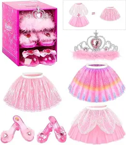 Mother Day Gift Dress up Shoes Princess Dresses for Girls, Little Girls Princess Dress up Clothes Set 1pc TuTu Skirt with 3ps Skirt Veils, Play Toys for Girls Age 3 4 5 6 Years Birthday Gift