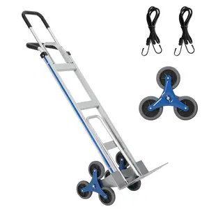Garvee Aluminum 2-in-1 Hand Truck for Stairs with 272 Kg Capacity, 6 Wheels, Extendable Base, Double Handles, and Elastic Cords - Durable and Versatile