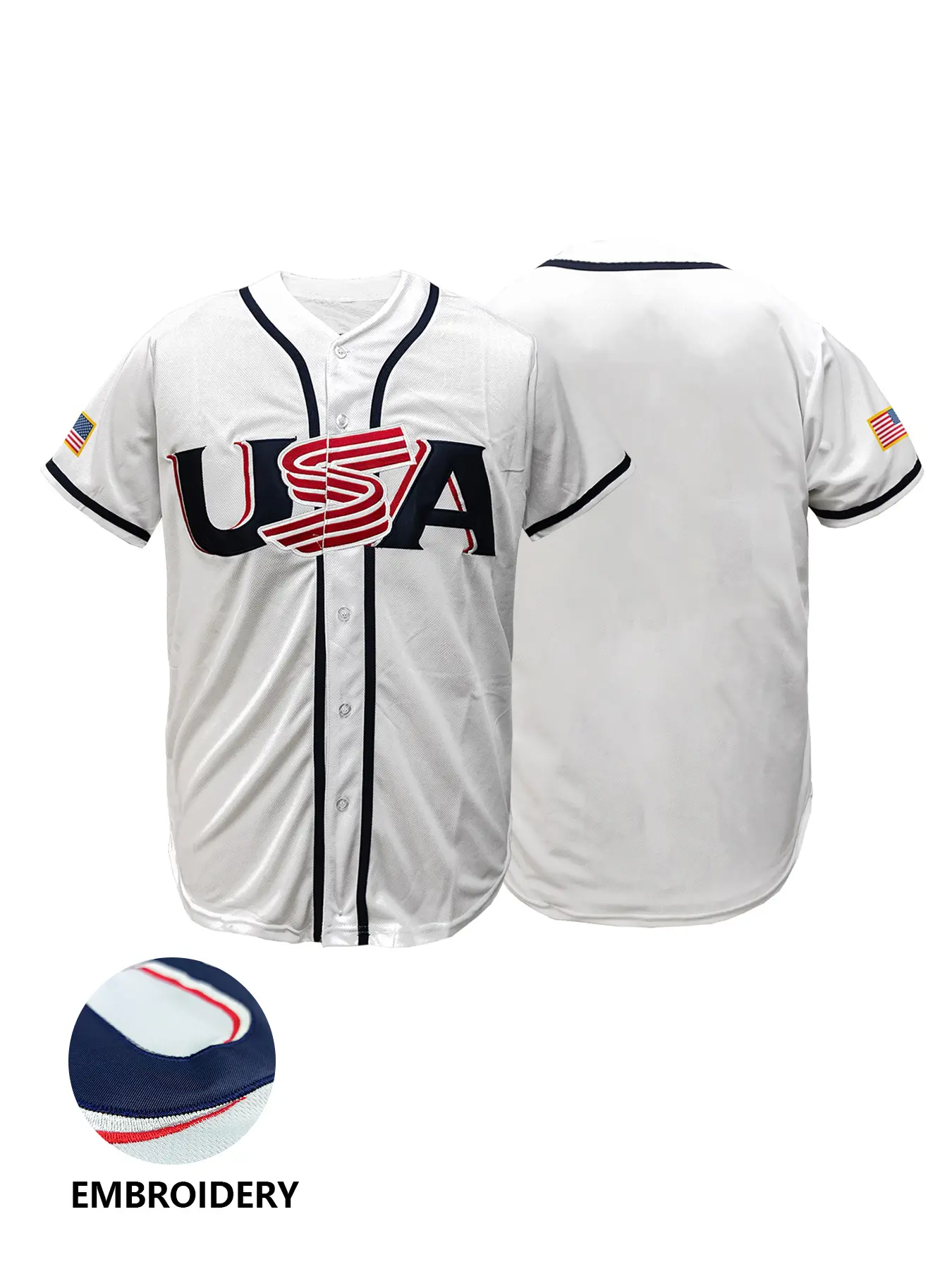 USA Embroidered Baseball Throwback Jersey Men Women, Retro American Flag Button Up Sports Shirt, Athletic Tops, Casual Sports Jersey, Breathable Quick Dry Baseball Uniform