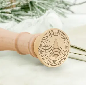 North Pole Postage Square Wax Seal Stamp with Wooden Handle - Christmas Celebration Design