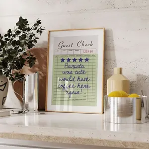 Guest Check Print, Coffee Bar Decor, Espresso Wall Art Print, Coffee Shop , Barista Rating Print, Coffee Lover Gift, Trendy Receipt Art Frameless Poster B