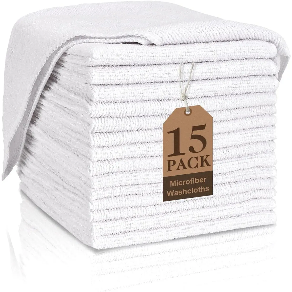 15-Pack 12x12 in Premium Microfiber Washcloths, Highly Absorbent Quick-Drying Multipurpose Towels for Household Hand Cleaning, Personal Face Care & Glass Polishing