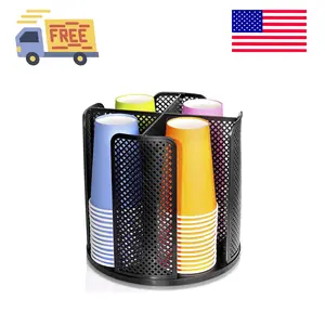 Rotating Paper Cup Dispenser, Cup Holder with 4 Compartments