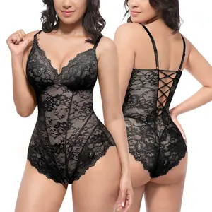 Shapellx Elegant Lace Corset Bodysuit with Bust Support Seamless Tummy Control Shapewear