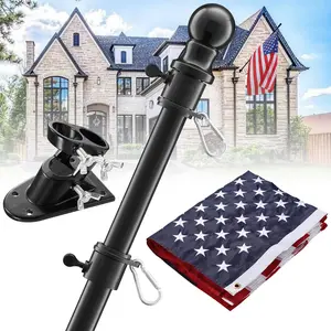 Barcetine Heavy Duty Flag Pole Set-Tangle Free Flag Pole for Outside House with 3x5 Embroidered US Star Banners,Aluminum Bracket-Qutdoor Kit for Porch Aluminum Alloy Sectional Flagpole Kit