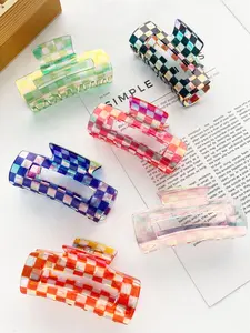 Colorful Plaid Pattern Hair Claws, Flat Claw Clips, Casual Versatile Hair Accessories for Women, Minimalist Headwear Suitable for Thick Hair