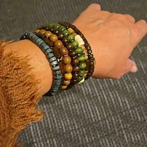 Boho Chic Wooden Bead Bracelet Set, Stackable Bracelet, Vintage Style Couples' Gift, Fashion Accessories for Men & Women