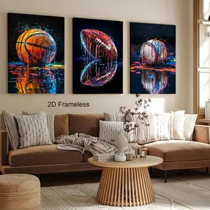 3-Piece Set / Sports-Themed Wall Art: Vintage basketball, rugby, and American football canvas prints; graffiti-style art prints; sports-themed murals; perfect for home decor in boys' bedrooms, game rooms, and living rooms; 2D flat, frameless