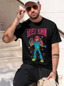 6ARELY HUMAN 2026 new model Black/White Tee Stylish & Comfortable Loose Crew Neck Short Sleeve T-shirts Versatile On Trend Eye Catching Printed Graphic Casual Tee for Daily Wear Outings & Leisure