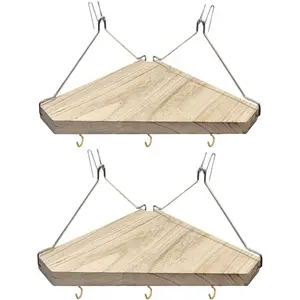Fabric Wall Corner Shelf with Hooks, 2PCS Wooden Cubicle Organizer Storage Shelf with Hangers Cubicle Accessories for Women Men Desk Work/Office Decor - Space Saving - No Drill Istall