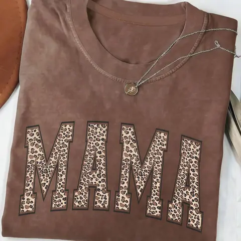 Comfortable Loose Everyday Casual Leopard Print Mom Shirt, Top, Mother's Day Gift, Vintage Mom Shirt, Casual Letter Pattern, Perfect Gift for Moms