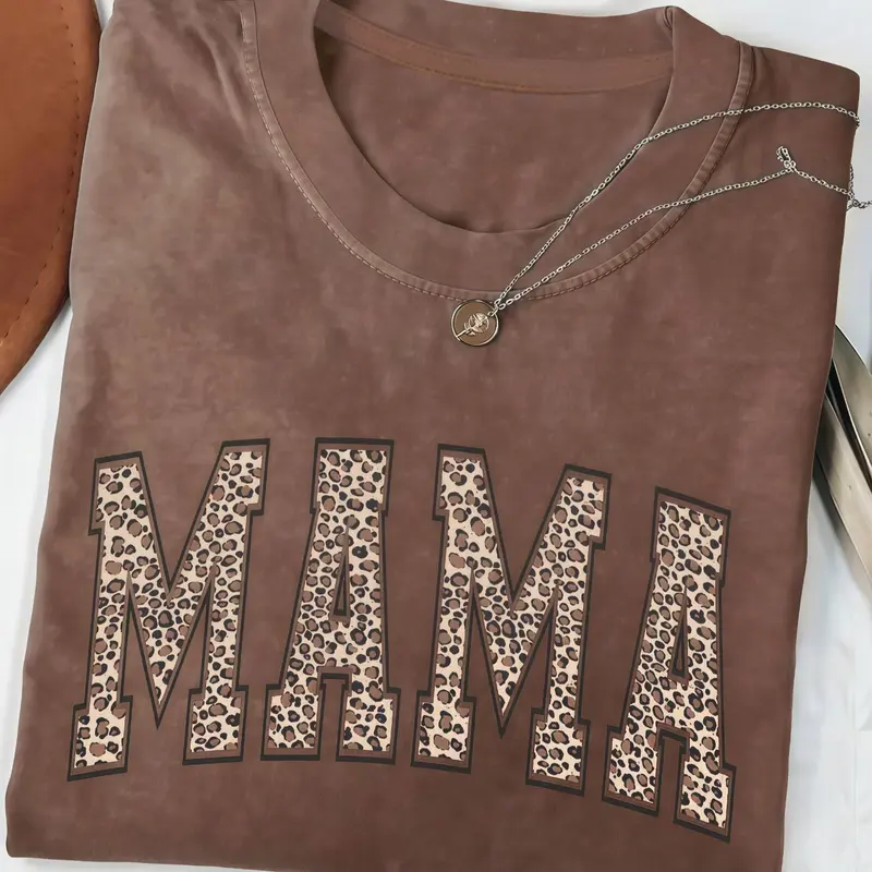 Comfortable Loose Everyday Casual Leopard Print Mom Shirt, Top, Mother's Day Gift, Vintage Mom Shirt, Casual Letter Pattern, Perfect Gift for Moms