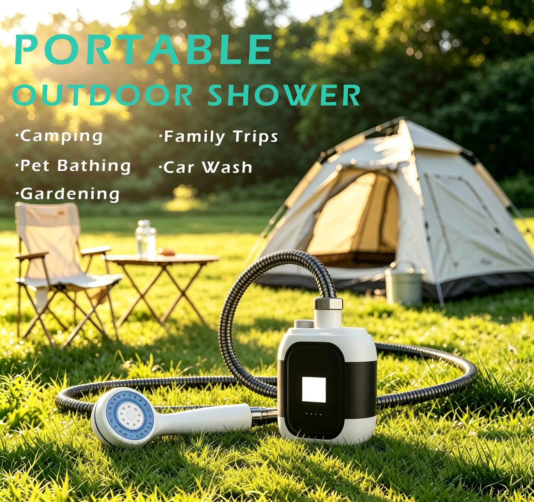Rechargeable Camping Shower Pump, Portable RV Shower Kit with 2000mAh Battery, Outdoor Shower for Travel, Hiking, Beach, Car Wash & Pet Bath, tko tik shop summer turn up, garden enthusiast, plant watering device, irrigation