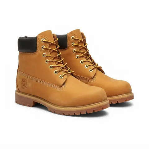 Jacata Men's Genuine 061 Leather Classic Wheat Closed Padded Collar Heavy-Duty Plain Round Toe Construction Boots - Men's Work & Safety Shoes, Comfortable Walking Footwear