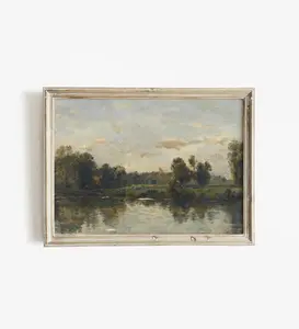 Vintage River Painting _ Countryside Landscape Print _ Living Room Decor _ Print Wall Art