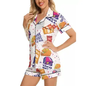 Women’s Taco Bell Pajama Set, Set Short Pajama , Casual Comfy Short Sleeves, Loungewear Nightwear Pajamas
