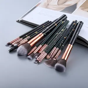 Marbled Design Makeup Brushes Set - 15 Brushes with Marbled Design for Versatile Makeup Application