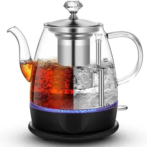 Electric Kettle Glass, For Hot Water,  and Coffee Dual Purpose Design, , 1L Pour Over Removable Stainless Steel Infuser, Auto-shut Off & Boil-dry Protect