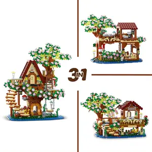 959pcs Fairy Tale Sakura Treehouse Building Blocks Set, Abs Material, Interactive Parent-Child Toy, Halloween Thanksgiving Christmas Gift