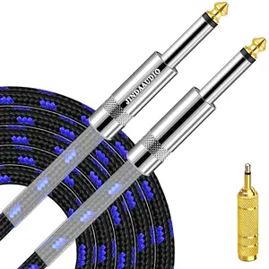 jindaaudio Guitar Cable(10ft/3m), AMP Cord for Electric Mandolin, TS 1/4 Inch Instrument Cable with 1/8 (3.5mm) Adapter, Pro Audio (Right Angle to Straight Angle, Black)