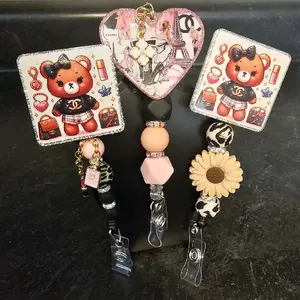 Retractable beaded badge reels alligator clip or heavy duty belt