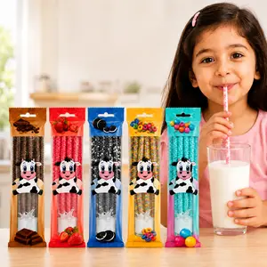 Milk Flavoring Straws for 7 oz Glass of Milk – 25 Pack (5 of Each Flavor) Chocolate, Strawberry, Cookies & Cream, Fruity Cereal & Bubble Gum | Flavored Milk Straws for Kids