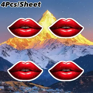 4Pcs A pair of red lips on transparent background Sticker