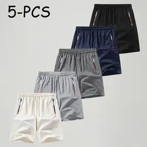 5-Pack Men’s Quick-Dry Athletic Shorts, Zipper Pocket, Drawstring Waist, Summer Gym Running Shorts