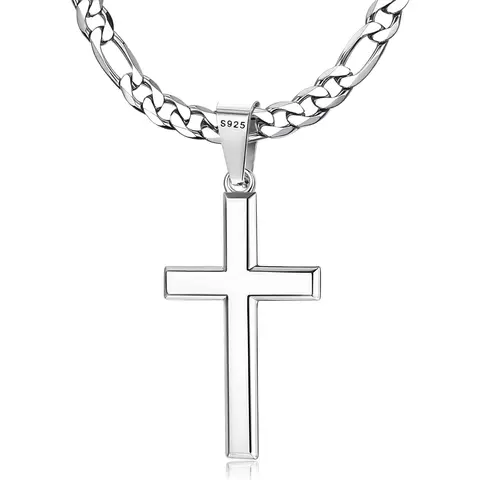 Milacolato Cross Religious Pendant Necklace - 5mm 316L Stainless Steel 0.98in Width Diamond Cut Figaro/Cuban Link Curb Chain, Unisex Jewelry Gift Set with Box (16-30in Multi Size) for Anniversary, Women’s & Men’s Accessories