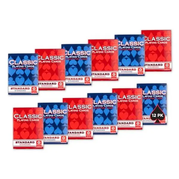 Classic Playing Cards 12 Pack Standard Index Red Blue Casino Quality Bulk | Smooth shuffling, 6 red and 6 blue decks, 52 cards plus 2 Jokers per deck, Casino quality bulk set