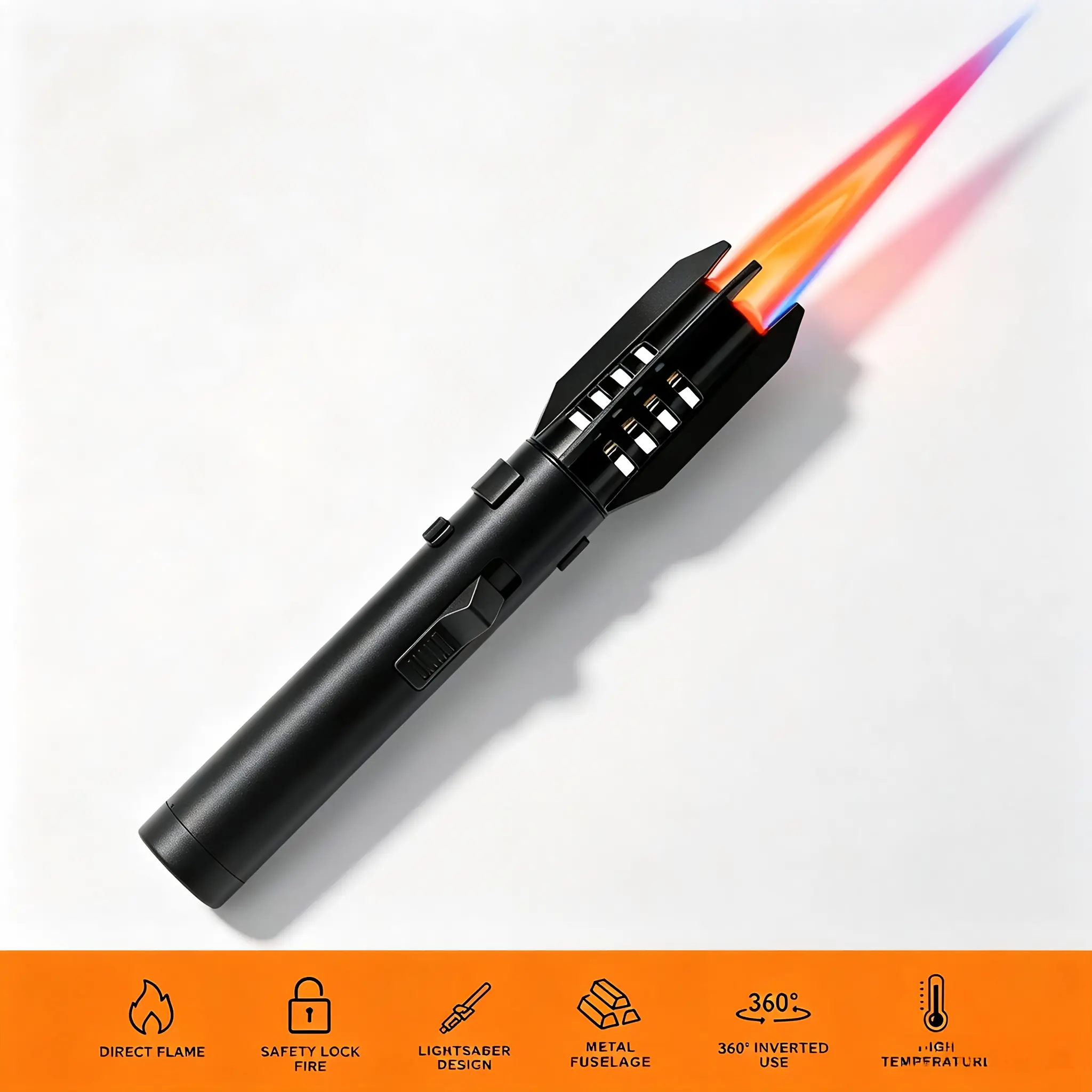 (Without butane) 360° ignition spray torch lighter, wind-resistant adjustable flame camping and barbecue ignition device, replaceable butane fuel. Does not contain butane.
