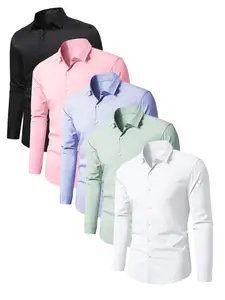 Fall outfits,Men's Long Sleeve Formal Plain Fitted Shirt, Multiple Colors Available, Simple Style, Perfect for Fall Daily Commute & Business Casual Wear