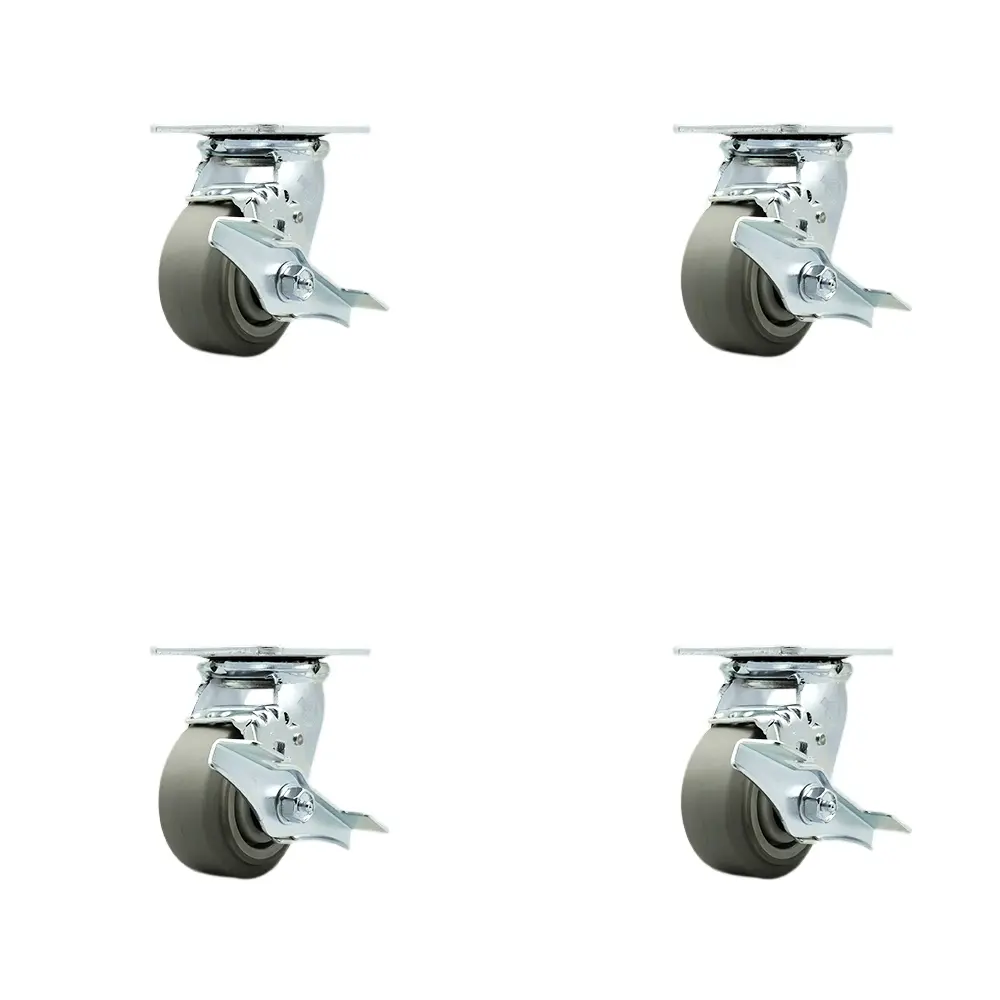 Service Caster SCC-30CS420-TPRBF-TLB-BSL-4 Commercial Heavy Duty Swivel Rubber Casters for Dollies - 4 in. Non-Marring Thermoplastic Rubber Flat Tread Wheels, Ball Bearings, Easy Rolling Under Heavy Loads, Set of 4