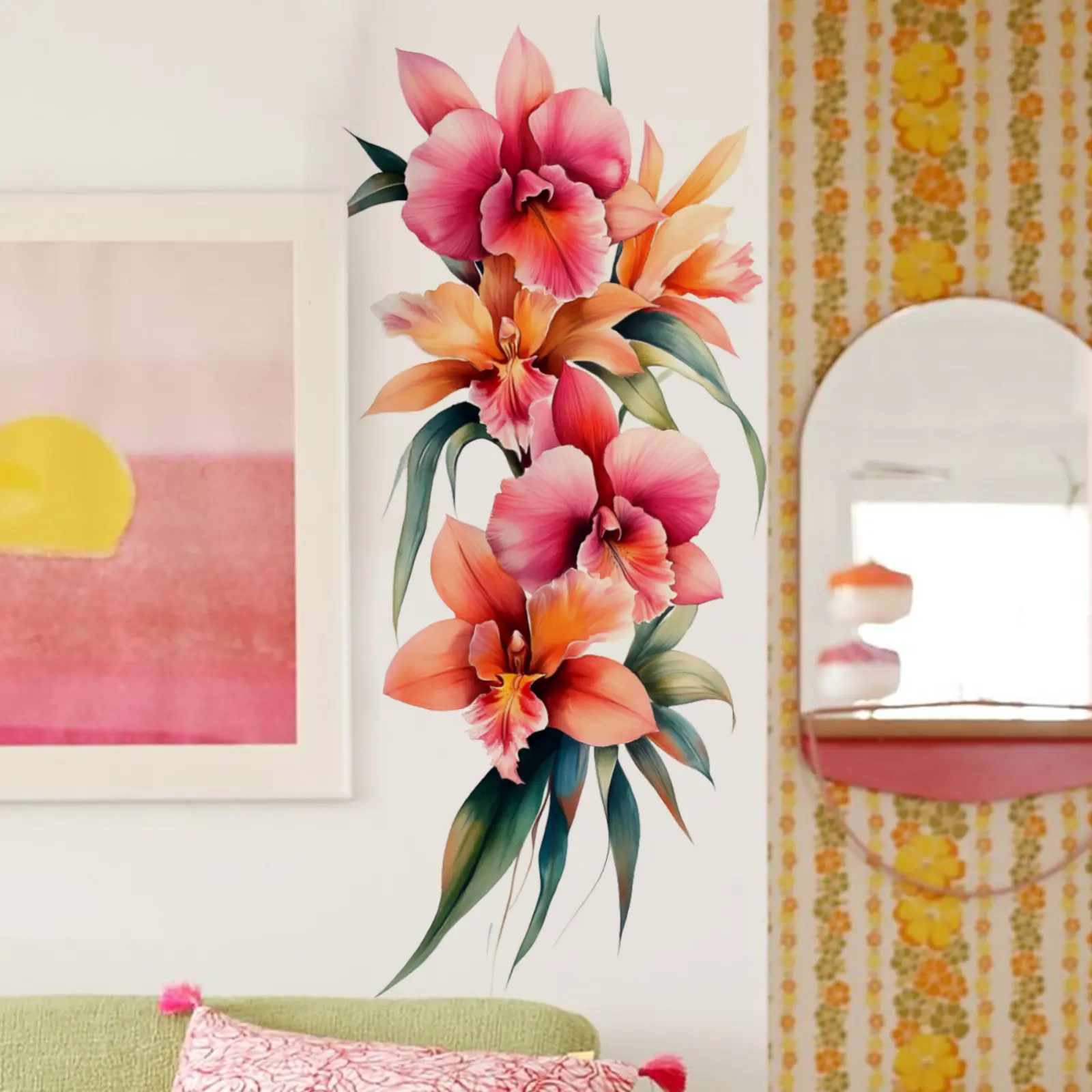 A (30*60cm) 2D flat wall sticker for placing orchids, home decoration self-adhesive wall sticker, Decorative Wall Sticker, Decorative Stickers, Decoration Items, M14248-ZW