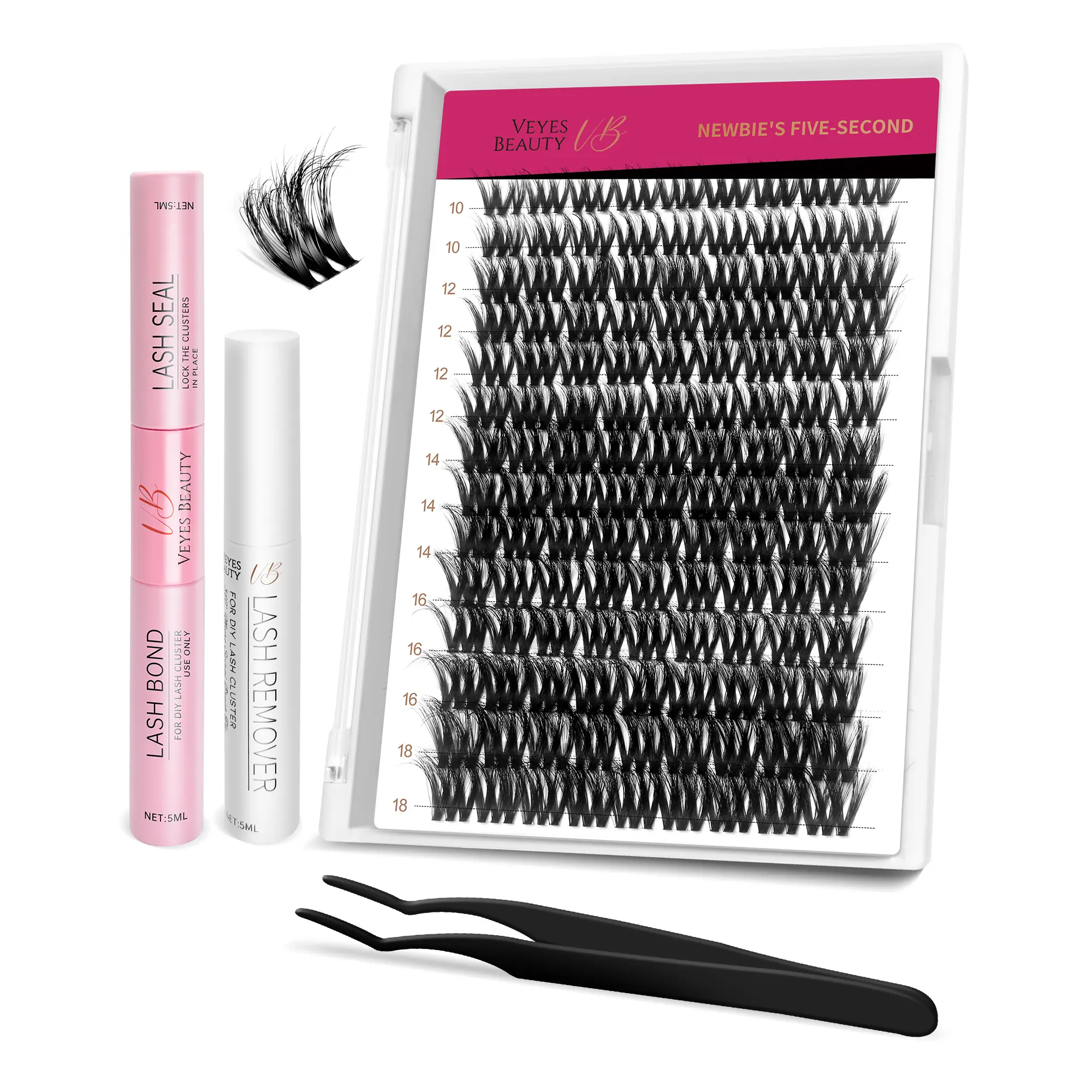 VEYESBEAUTY VB-Muse 3D Volume Cluster Lashes Individual Lash Extensions Layered Fluffy Eyelashes Wispy Faux Mink Lash Newbie's Five-Second DIY Mixed L
