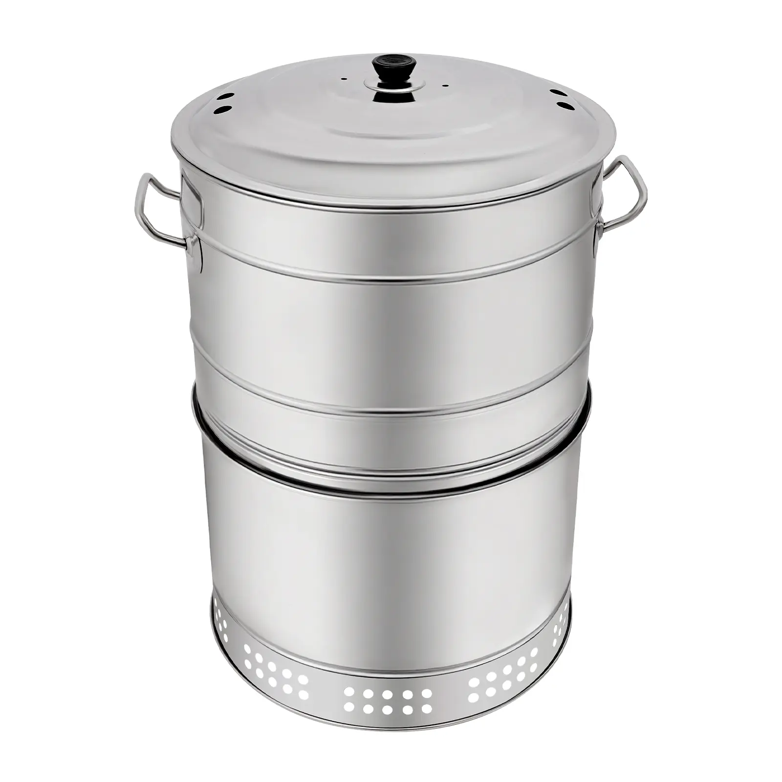 Large Portable Charcoal Grills, Stainless Charcoal BBQ Grill Barrel 360° Smokeless Outdoor with 50 Skewers, Boiling Pot Barbecue Smoker Grill for Travel, Outdoor Cooking and BBQ Silver wood stove