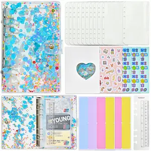 Transparent Sequins Notebook A6 Size PVC Material Cash Budget Planner Includes Ruler Zipper Pouch Card Holder Stickers Travel Organizer