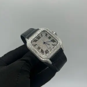 Luxury Moissanite Automatic Mechanical Wristwatch, Sapphire Crystal Glass, Analog Round Dial, Silicone/Leather Strap, All-Season Wear