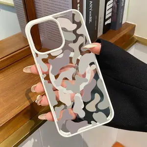 Muted Camo Pattern Pattern Magnetic Phone Case Supports Wireless Charging for iPhone 17 15 16 14 Pro Max 13 12 11 XR XS Plus E Shockproof Non Slip Protection Silicone Transparent Acrylic Cover Cellphone Protective