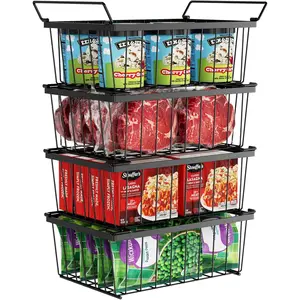 Freezer Organizer Bins - 4 Pack Stackable Deep Freezer Organizer Bins for 5 Cu.Ft Chest Freezer Sort Frozen Food, Duty Bins with Handles, Easy Access Digging