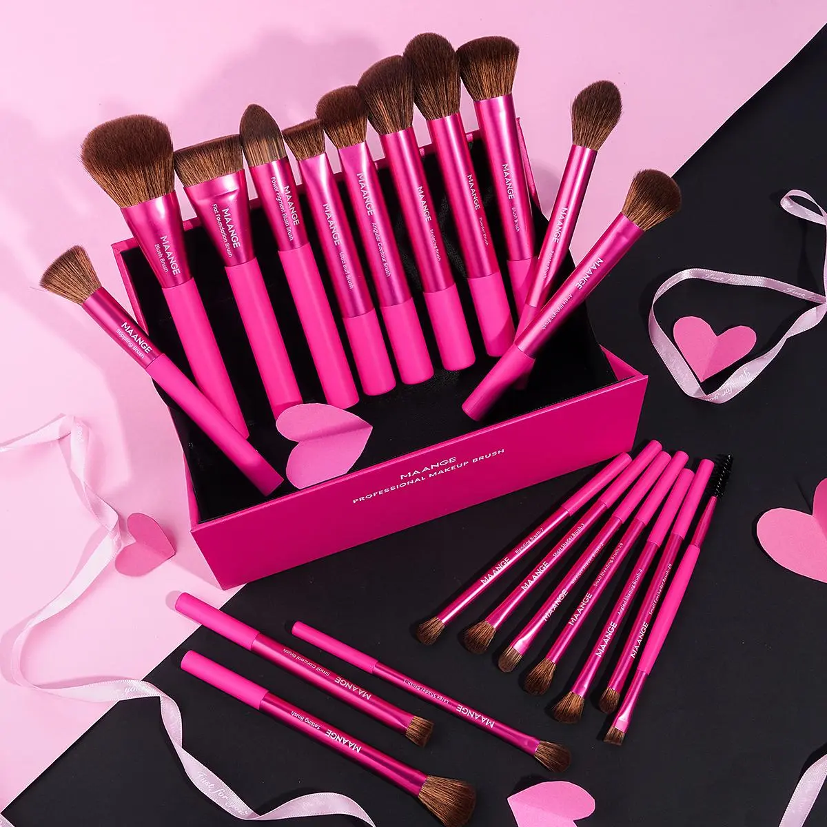MAANGE Professional Makeup Brush Set with Storage Box, 21pcs/set Hot Pink Make Up Brush, Professional Makeup Tools for Women, Makeup Brushes Kits, Cosmetic, Makeup Set Kit, Beauty Products, Glam Cosmetic Brushes, Eyeshadow Brush Set
