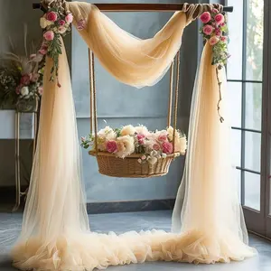 Solid Color Tulle Curtain, 1 Piece Elegant Romantic Backdrop for Wedding Birthday Party Decoration, Party Decoration Supplies, Banners, Wedding Arched Backdrop