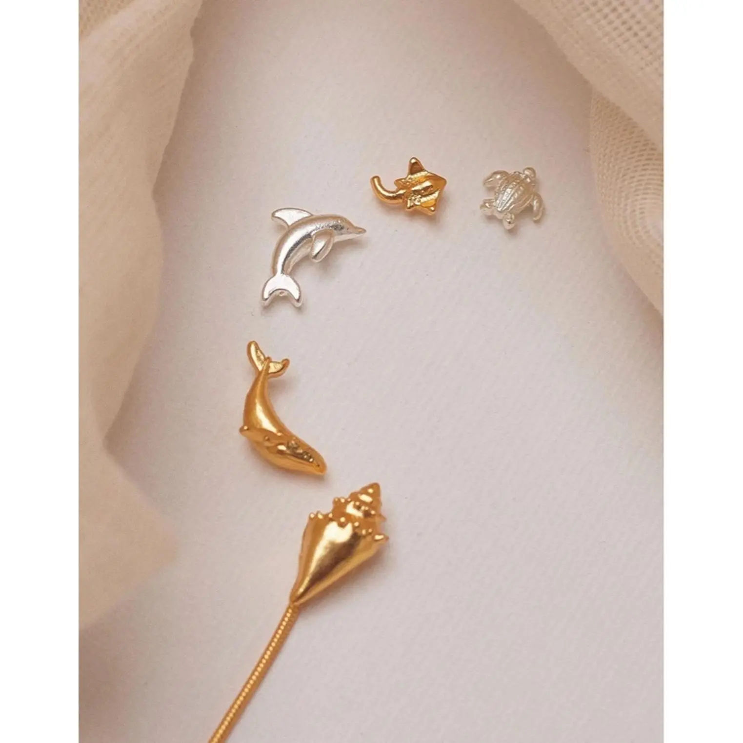 24k Gold & Silver Plated Sea Creatures Earrings Set - 5 Pairs for Mixing & Matching - Ocean-Inspired Jewelry for Everyday Wear or Unique Gifts