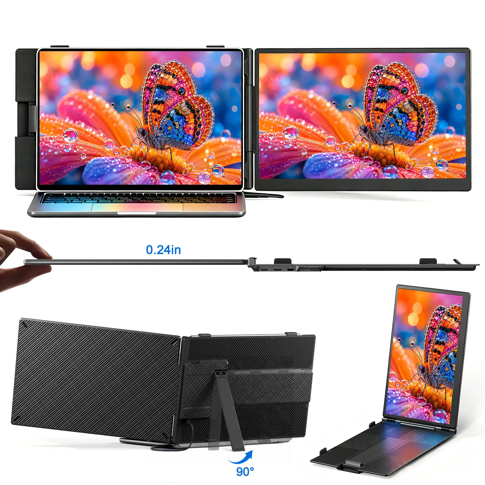 AOKER 14" Portable Monitor for Laptop, 1080P FHD IPS Ultra-Slim External Display with Adjustable Stand, Width-Adjustable Foldable Design，Plug & Play Monitor Extender Screen for 13-17" Laptops, PC, Mac, Switch, Xbox, 1.96 lbs