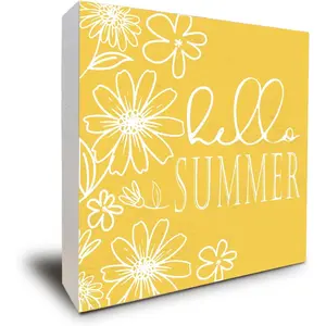 P-SO021  Summer Decor, Summer Decorations For Office Bathroom Kitchen Home, Yellow Wooden Box Sign For Bathroom Shelf Table Decoration, Yellow Desk Accessories, 5x5 inch Gift Cotton